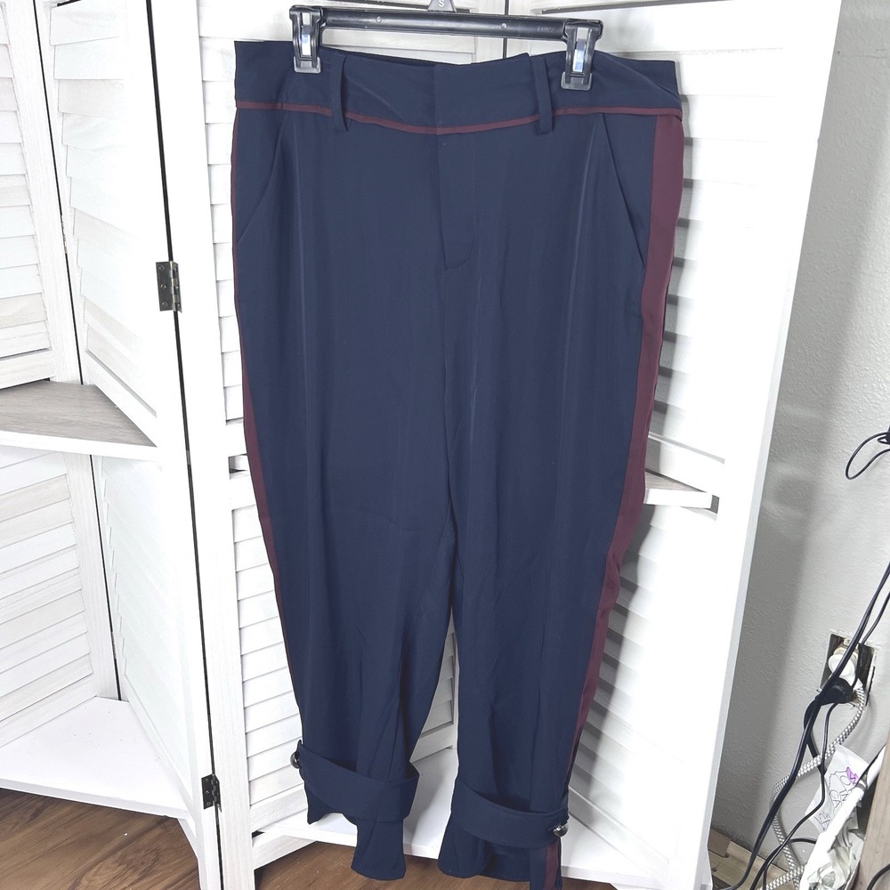 NWT Soncy Women's Cropped Navy Burgundy Stripe Embellished Bottom Pant Sz Plus 1